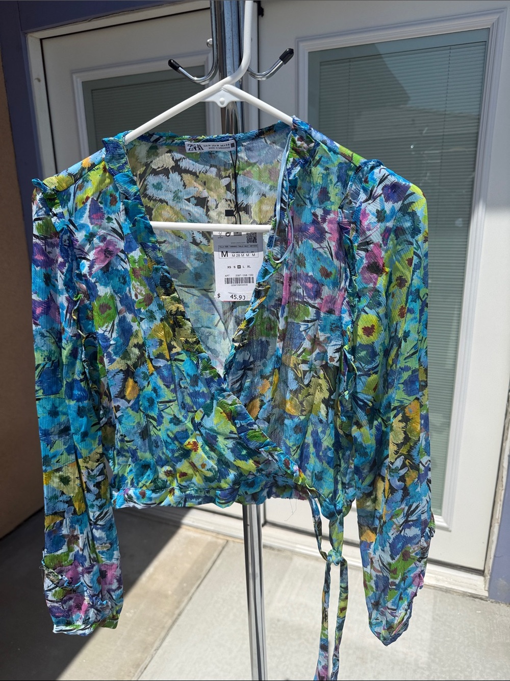 ZARA Multicolor Floral Wrap Blouse - Blue & Green
